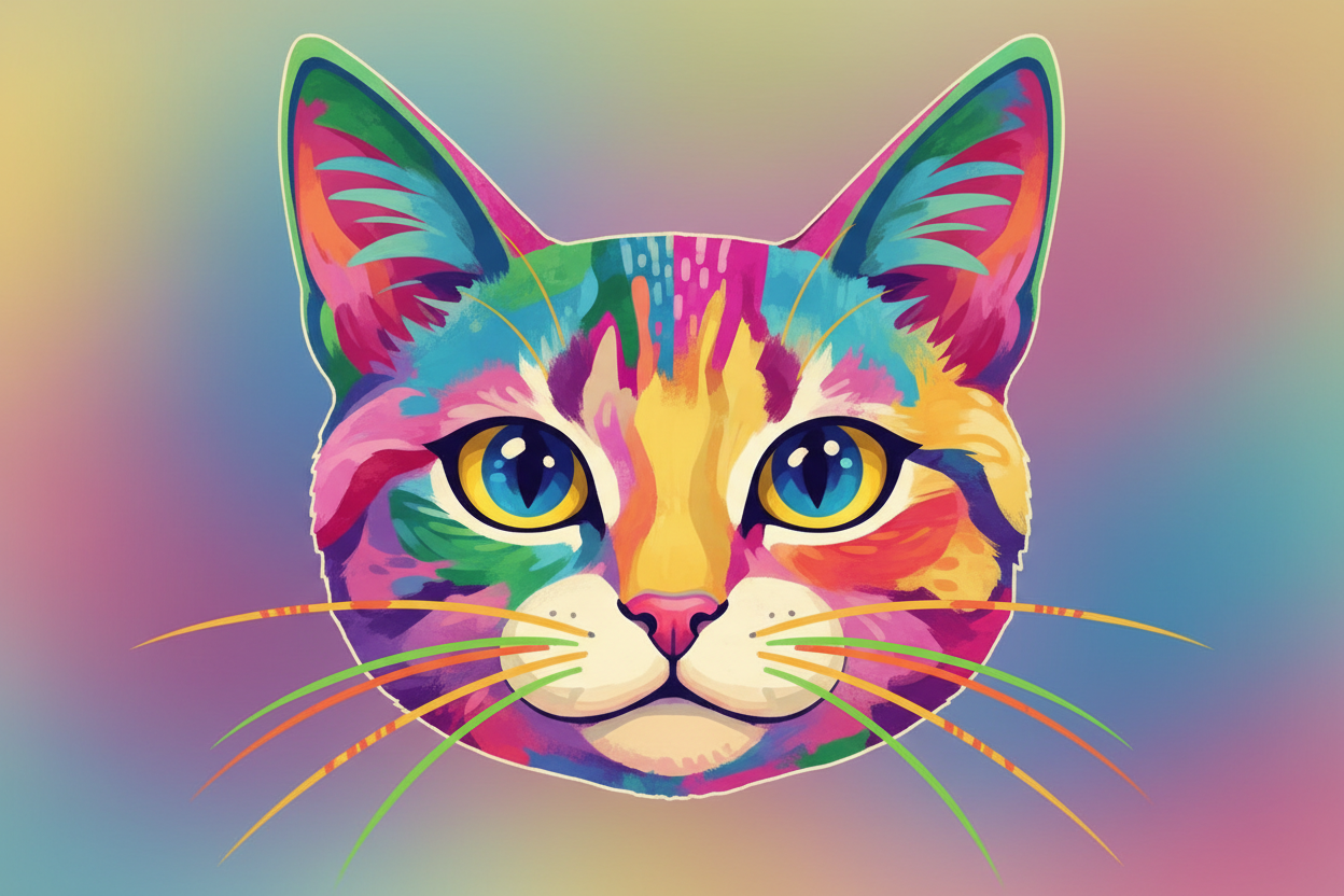 Multicolor graphic cat face, cute and and arty